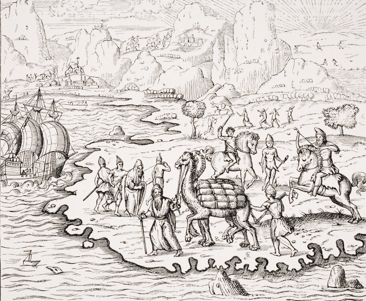 Transport of Merchandise on the Backs of Camels, reproduktion av ett träsnitt i 