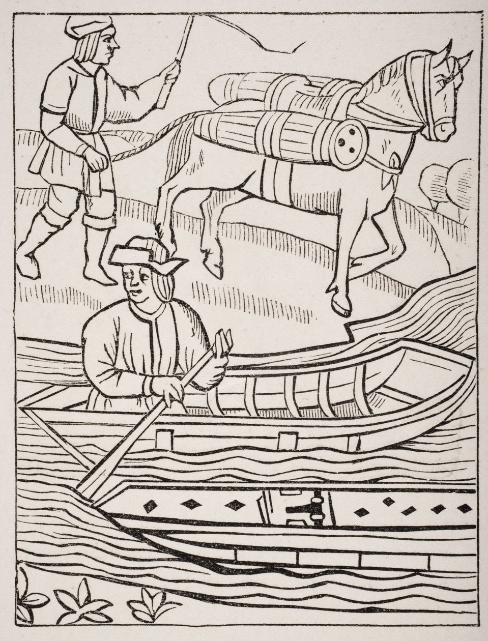 Transport av fisk till sjöss och till lands, efter en gravyr i Royal Statutes of the Provostship of Merchants, 1528, från 