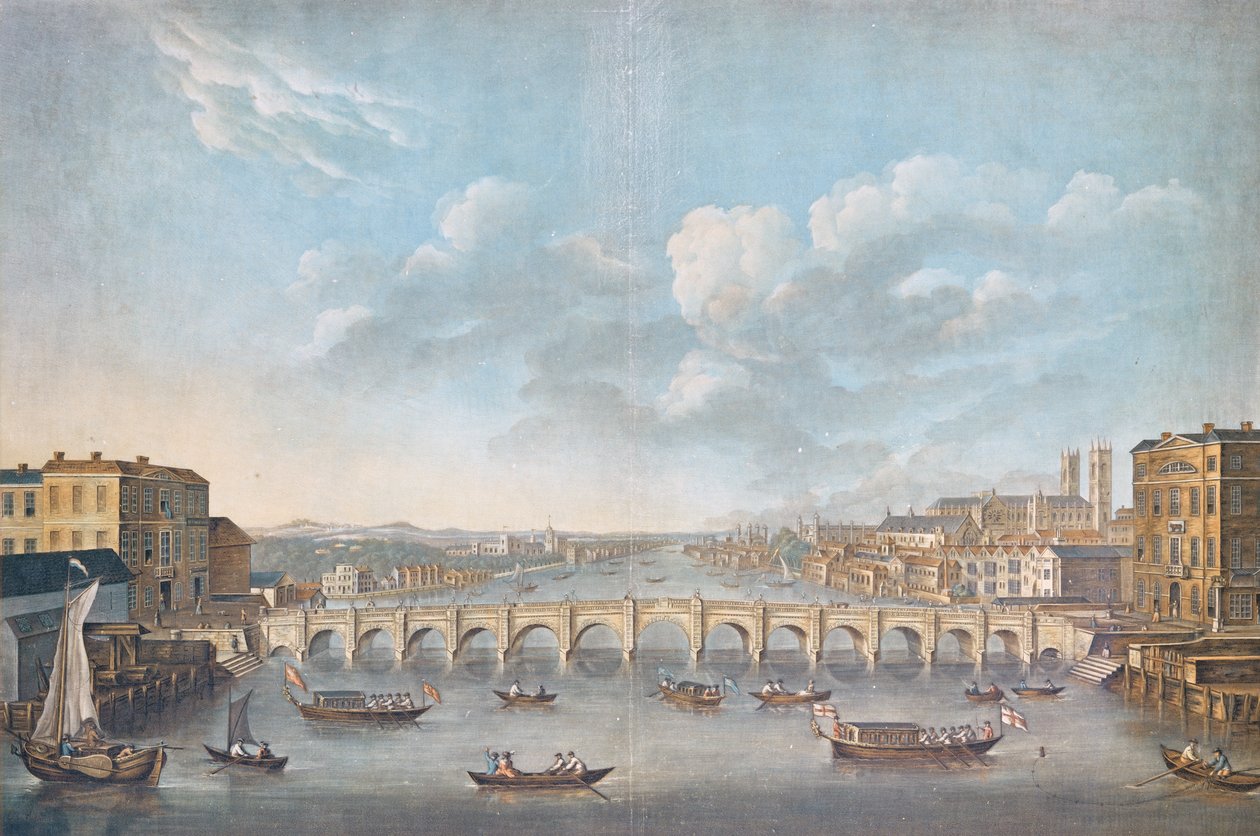 Vy över Westminster Bridge, graverad av Pierre Michel Alix (1762-1817), 1799 (färgstick) av French School