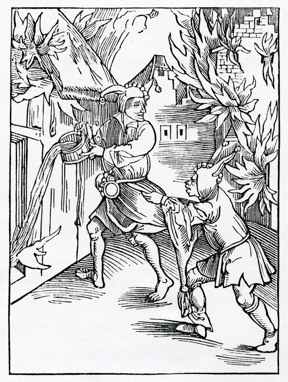 Af dårer, der glemmer dem selv og gør en anden mannys besynes leuynge theyr owne undone, illustration fra Alexander Barclays engelske oversættelse af 