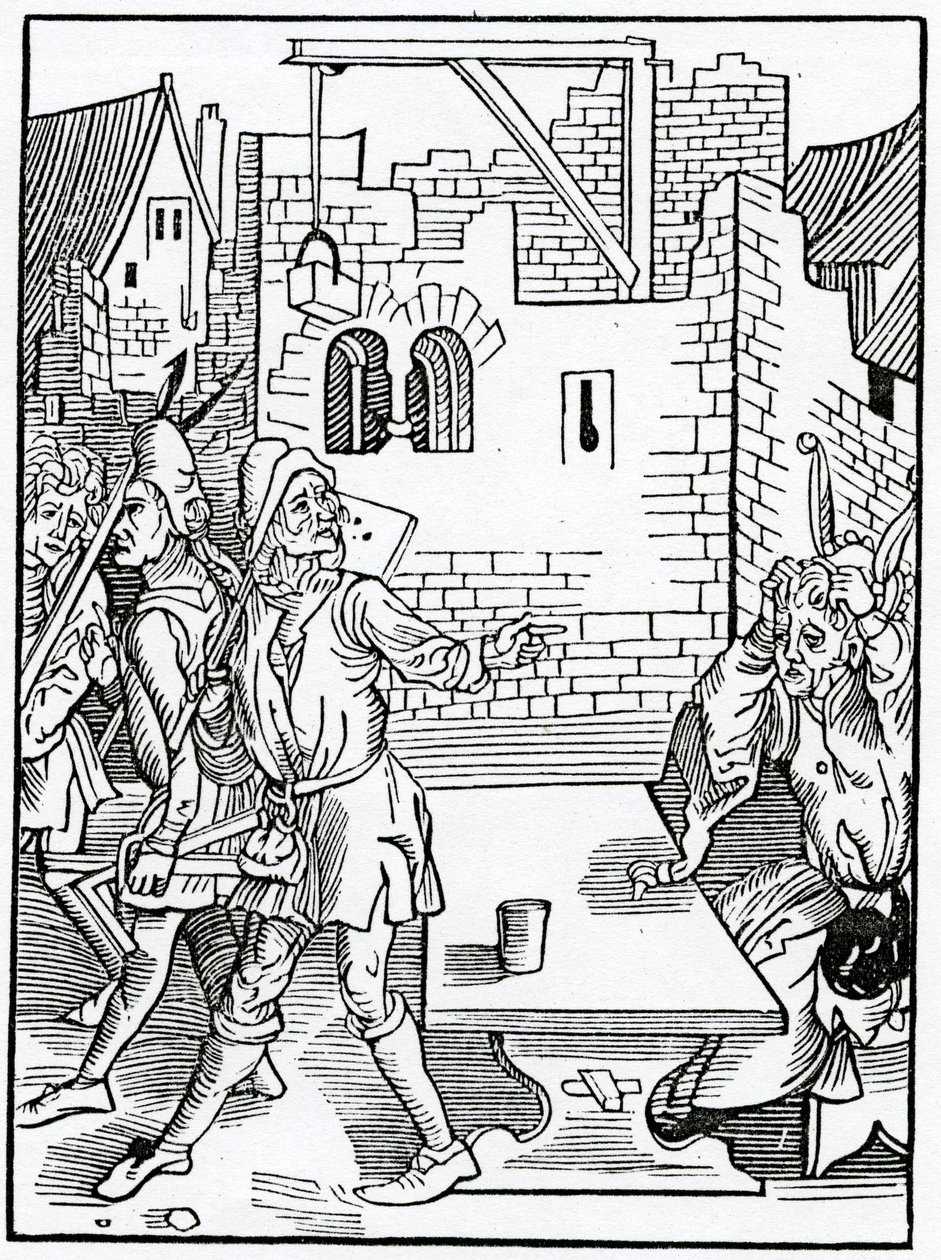 Av folisshe begynnynge av stora bildynges utan tillräcklig prouision, illustration från Alexander Barclays engelska översättning av 