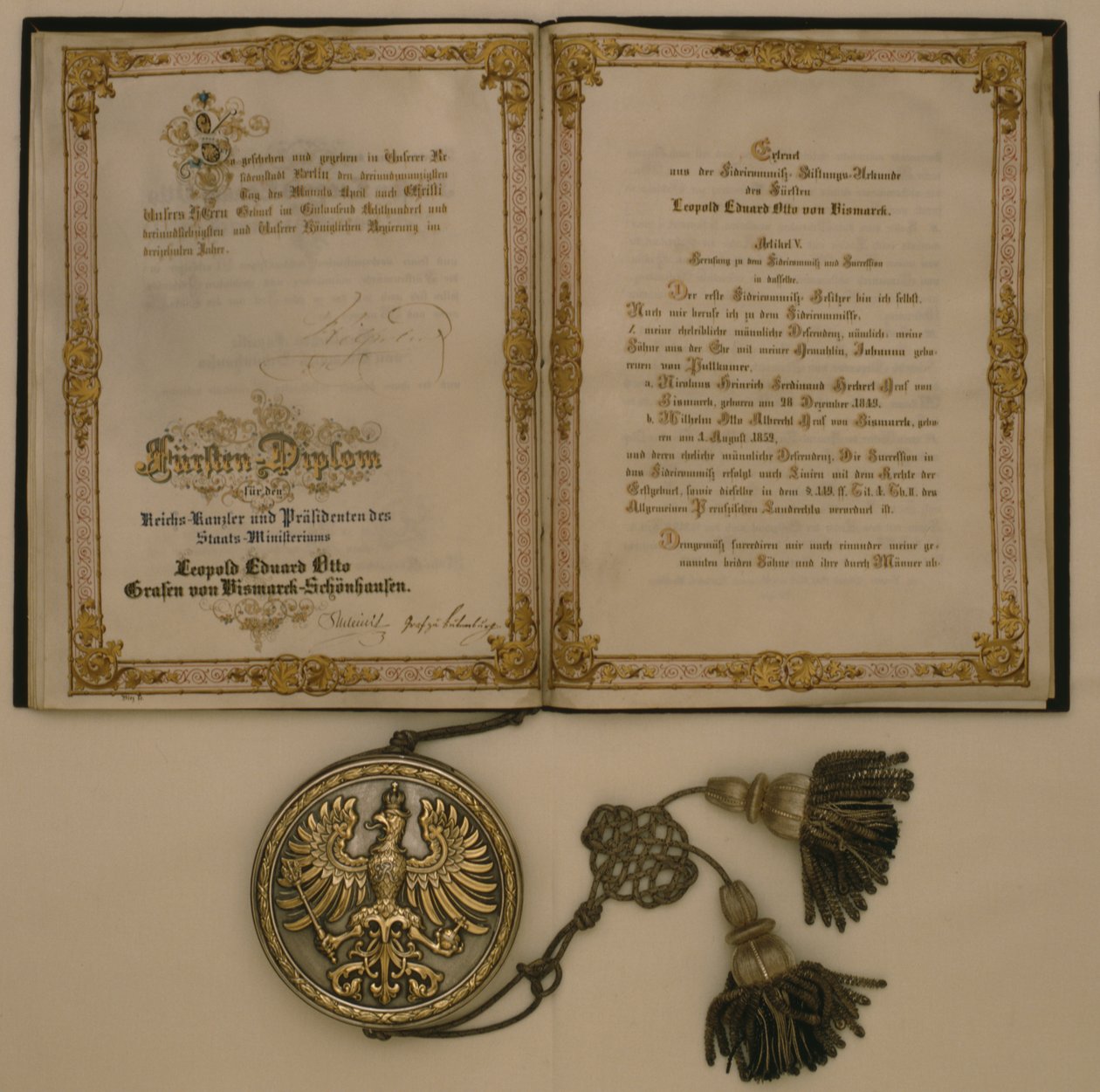 Prinsdiplom för Nordtyska förbundets förbundskansler och Preussens ministerpresident Leopold Eduard Otto greve von Bismarck-Schoenhausen, den 23 april 1873 (blandade media) av German School