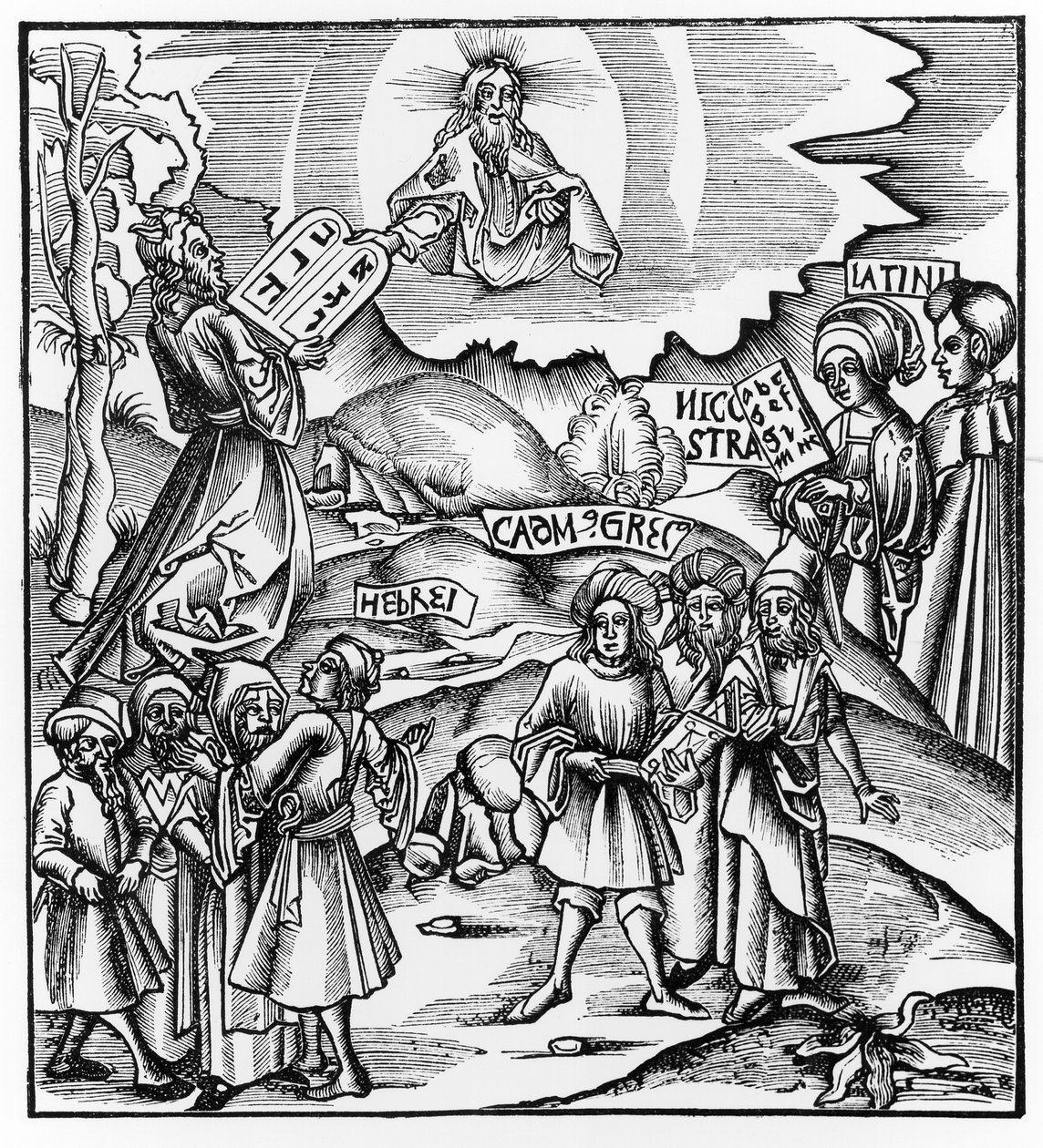 Språkens institution, från "Philosophica Nova", publicerad av Johann Gruninger 1512, illustration från "Vetenskap och litteratur under medeltiden och renässansen", skriven och graverad av German School