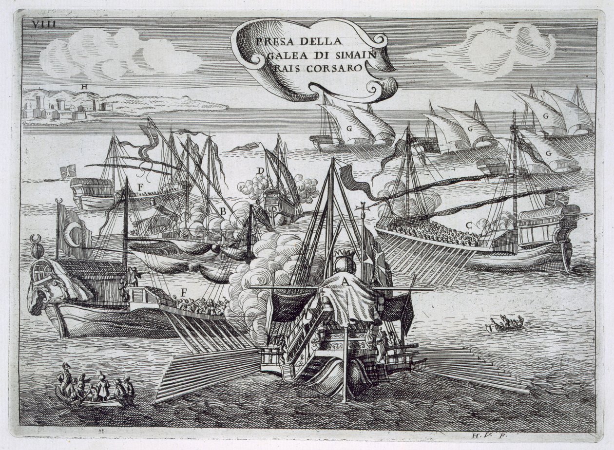 Simeon Rais, korsfarare, fångst av Galeass, illustration från "Pregi della Toscana Nell