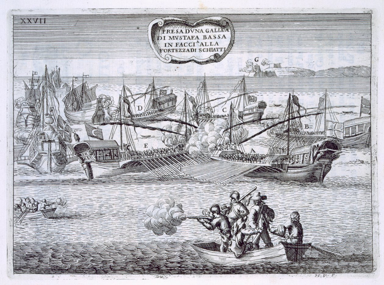 Mustapha Basas stridande galjoner, illustration ur "Pregi della Toscana Nell