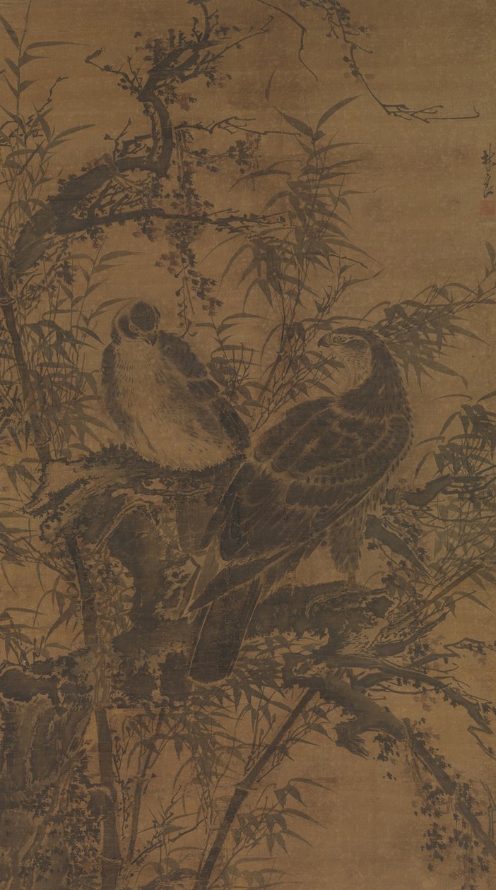 Two Hawks in a Thicket av Lin Liang