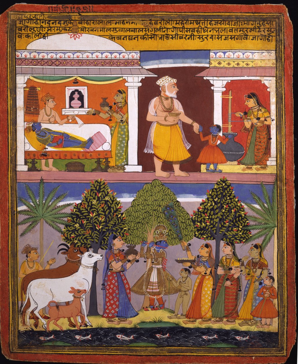Scenes from the Childhood Krishna, from a Sur Sagar Manuscript av   Manohar