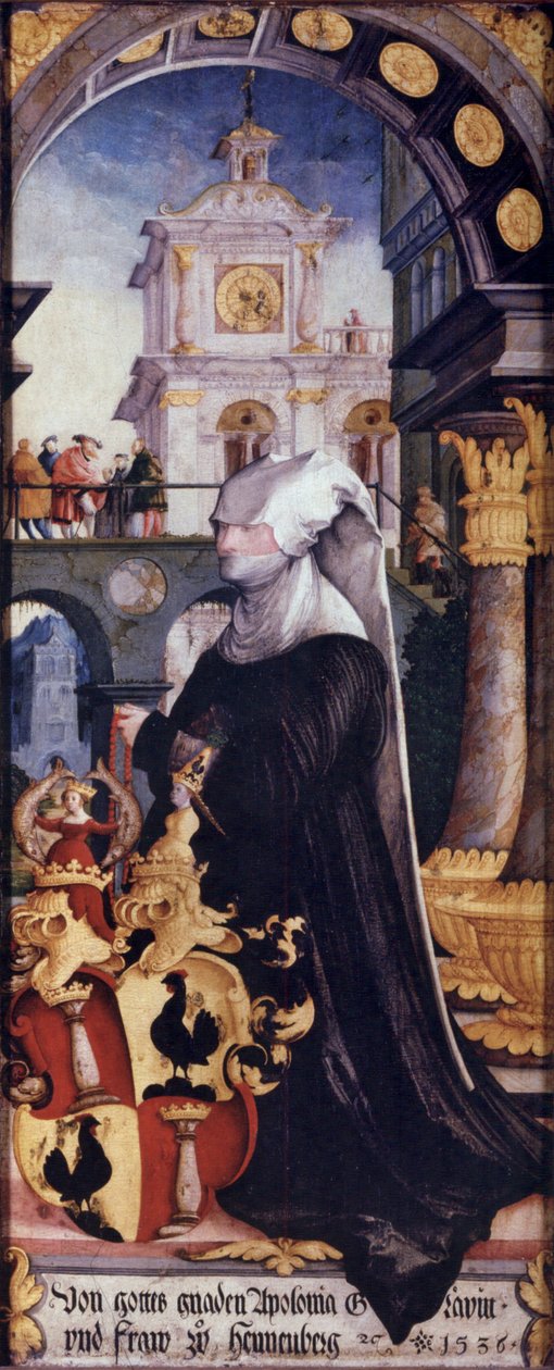 Wildensteiner Altar rechter Drehflügel innen, kniende Stifterin Gräfin Apollonia von Henneberg mit Wappen av Master of Messkirch