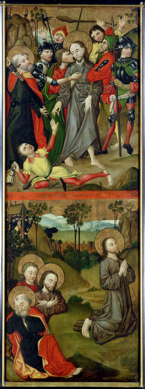 The Arrest of Christ and Christ in the Garden of Getsemane, panel från en altartavla som visar scener av passionen och helgonen, 1490 (se även 144538-40) av Master of the Luneburg Footwashers