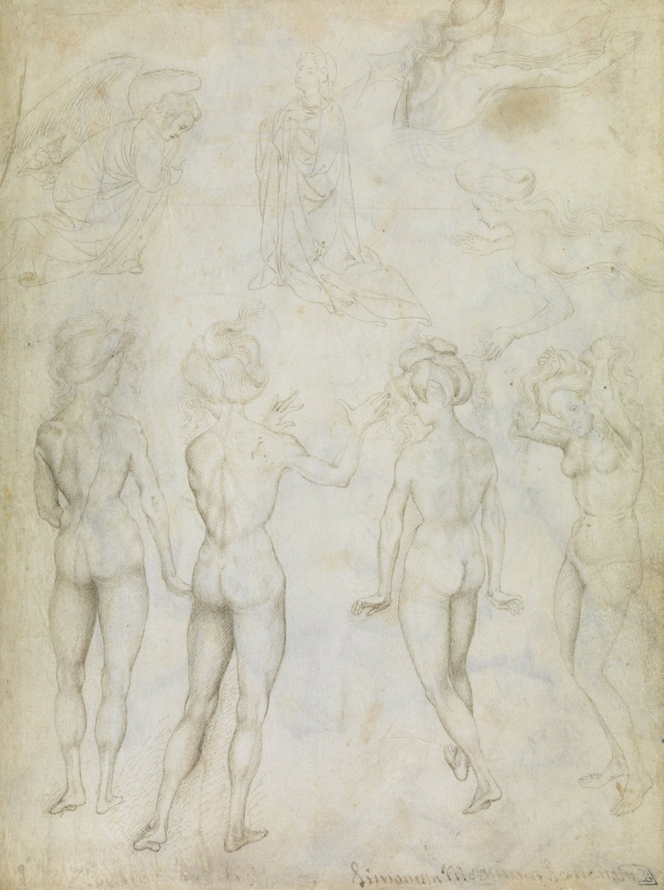 Four Studies of a Female Nude, an Annunciation and Two Studies of a Woman Swimming av Antonio Pisanello
