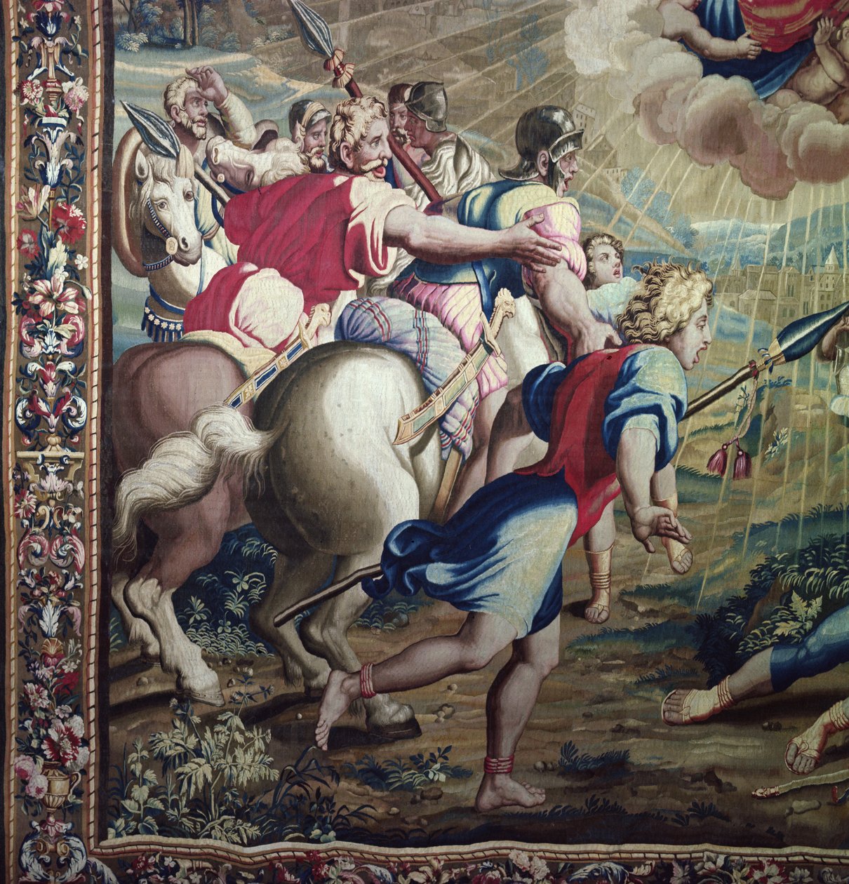 Tapet föreställande Apostlagärningarna, Paulus omvändelse (detalj av Paulus följeslagare), vävd vid verkstaden i Beauvais under ledning av Philippe Behagle (1641-1705), 1695-98 av Raffaello Sanzio Raphael