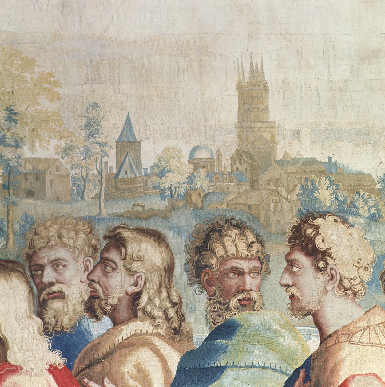 Gobeläng som skildrar Apostlagärningarna, den helige Paulus kallelse (detalj av apostlarnas huvuden), vävd vid verkstaden i Beauvais under ledning av Philippe Behagle (1641-1705), 1695-9 av Raffaello Sanzio Raphael