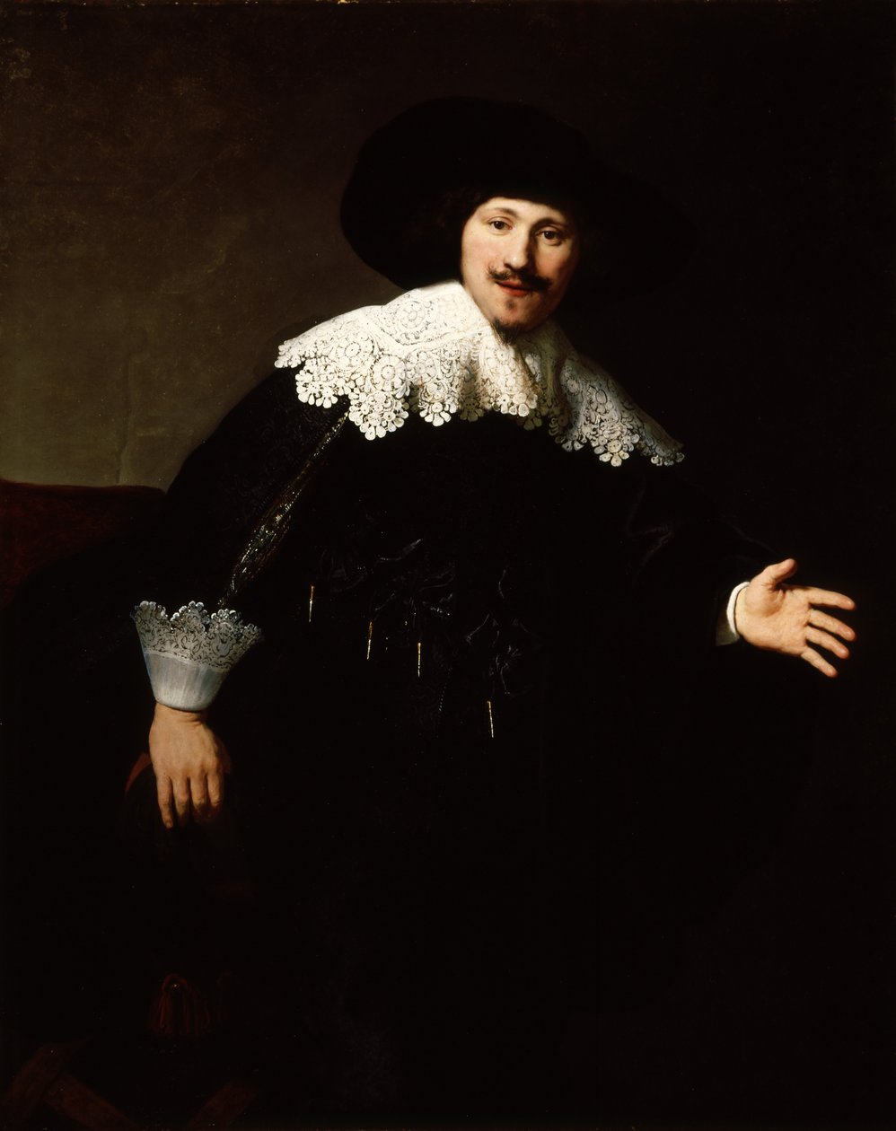 Porträtt av en man som reser sig från sin stol av Rembrandt van Rijn