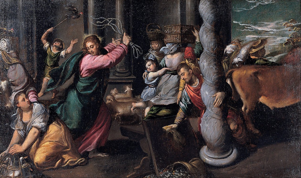 Driving of the merchants from the temple av Sigismondo Scarsellino