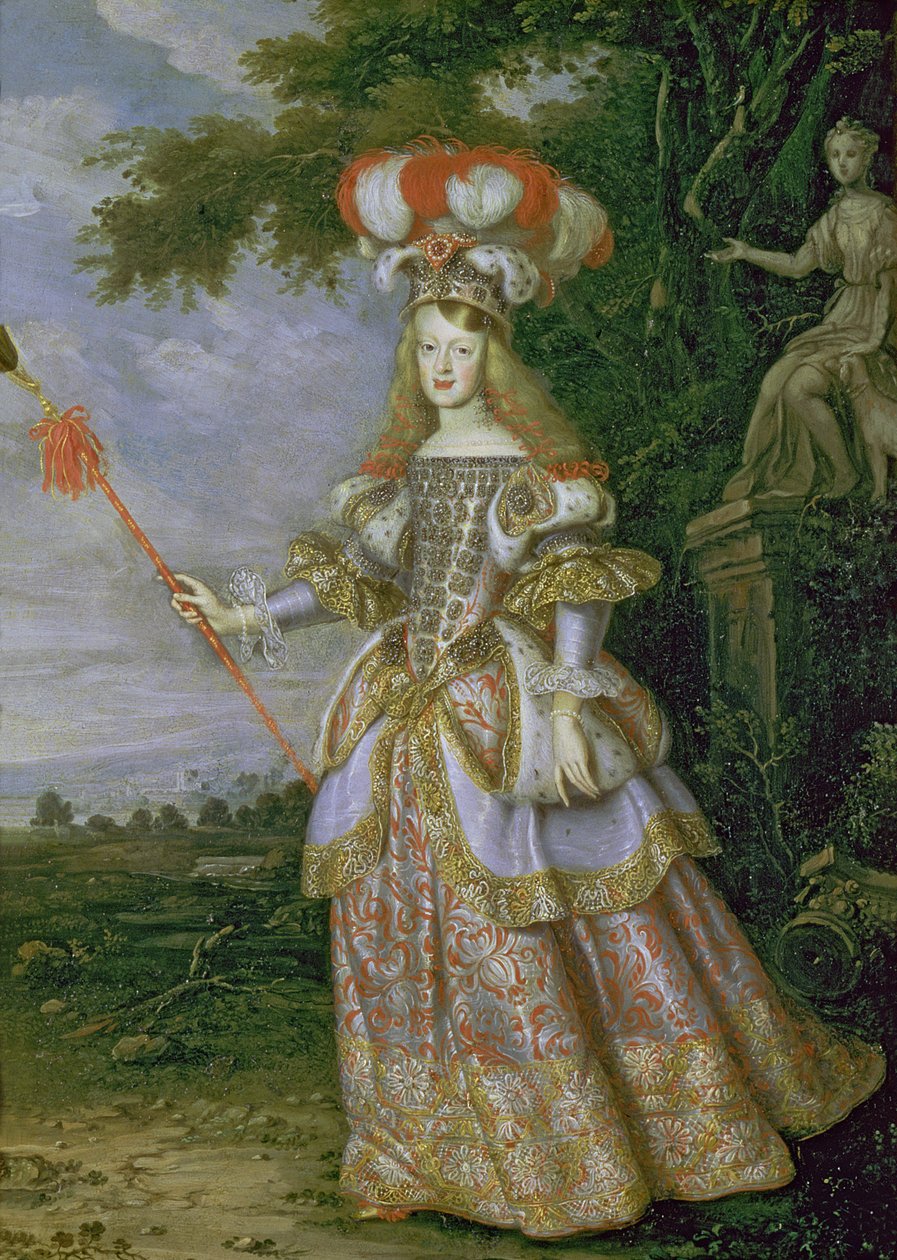Kejsarinnan Margaret Theresa (1651-73), första hustru till kejsar Leopold I (1640-1705) av Österrike, klädd som en karaktär från La Galatea, en favola tonsatt av Antonio Draghi, 1667 (olja på koppar) av Thomas of Ypres