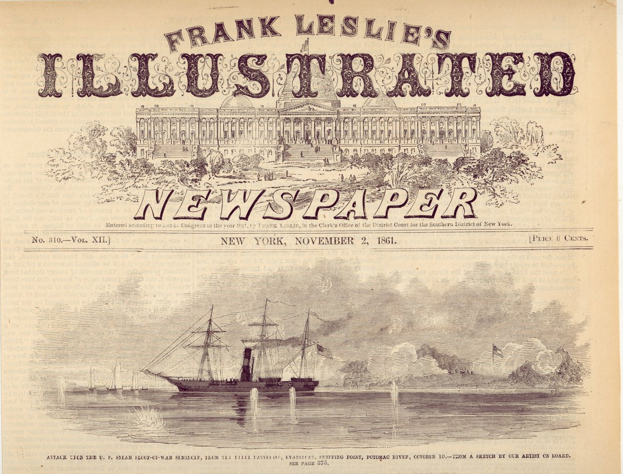 Attack on the U. S. Steam Sloop-of-War Seminole, from the (illegible) Shipping Point, Potomac River, October 15. av Unknown