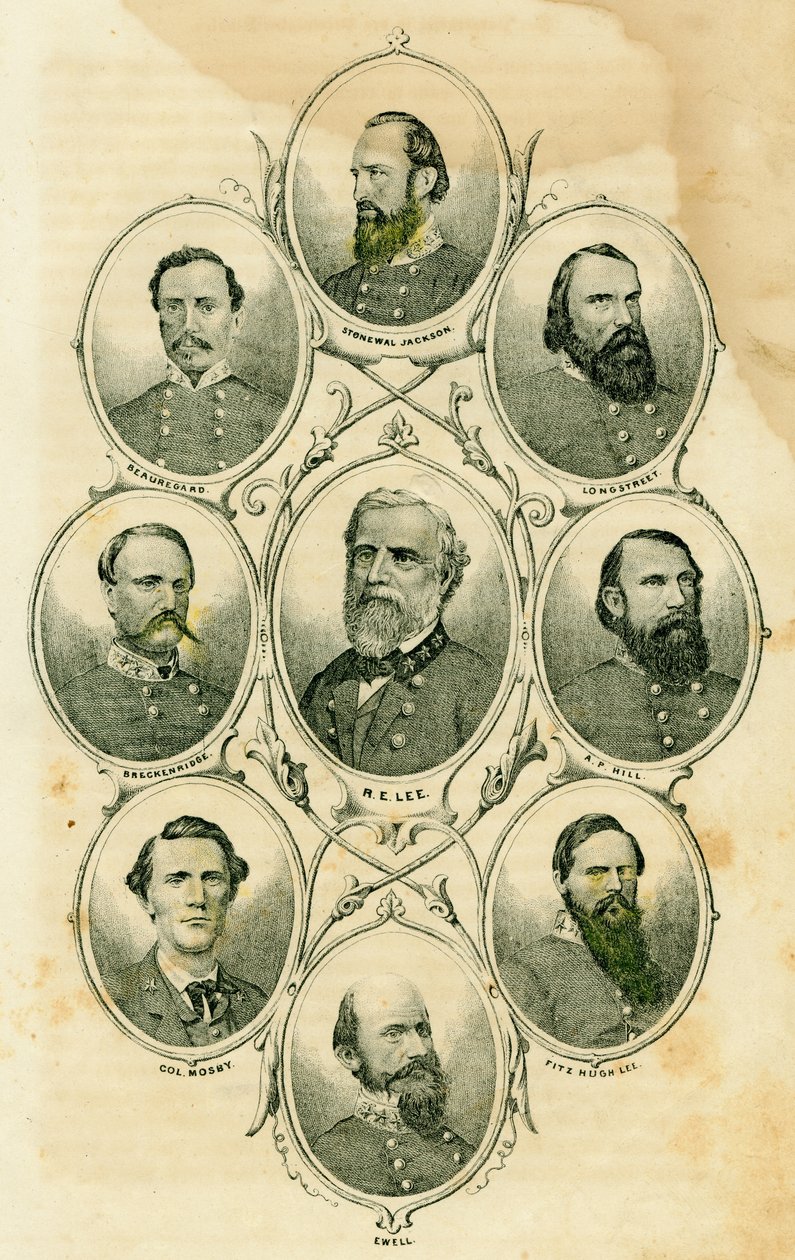 Confederate Generals (Subjects include Generals Stonewall Jackson, Longstreet, A.P. Hill, Fitzhugh Lee, Ewell, Greckenridge, Beauregard, and Lee and Col. Mosby) av Unknown