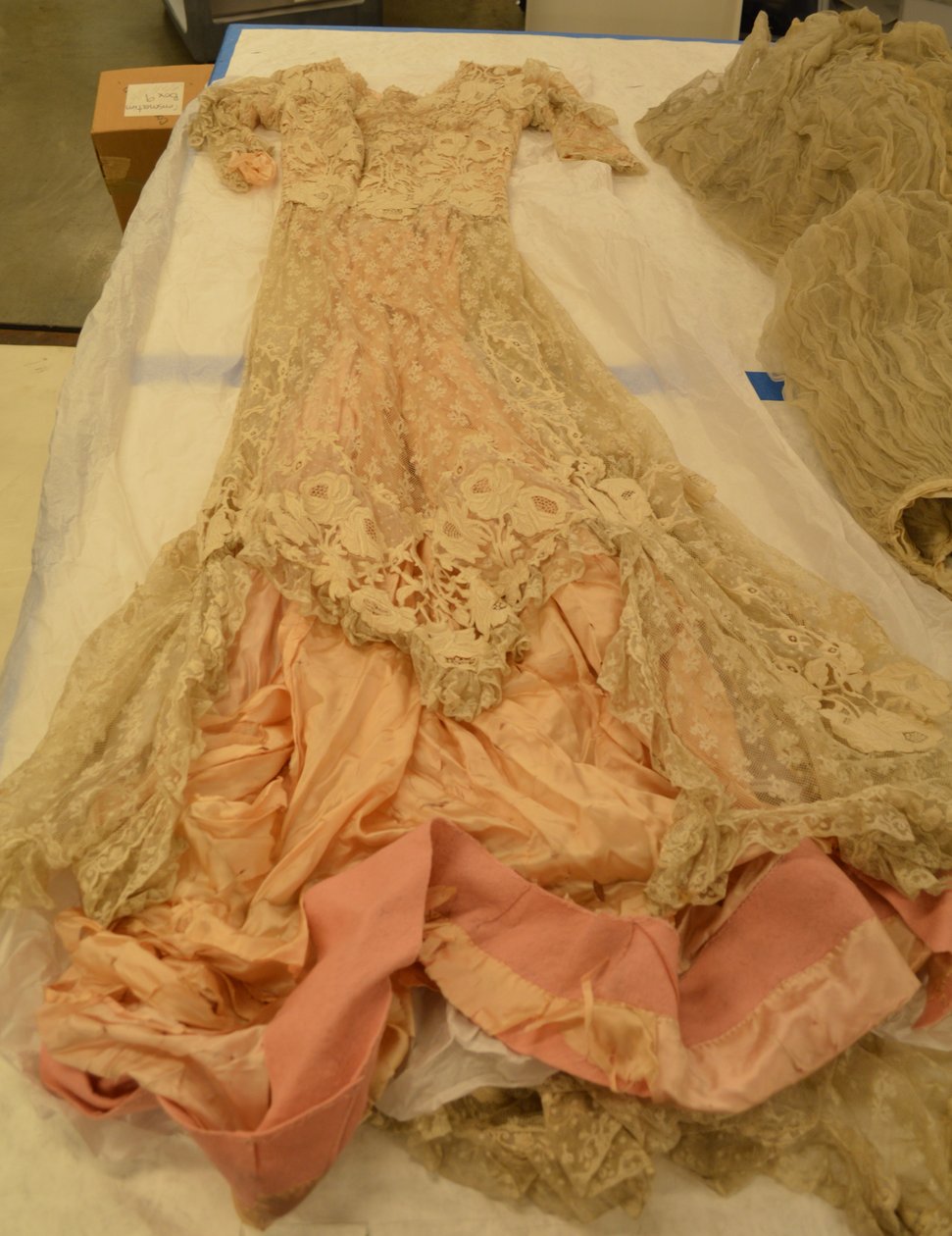Dress made of lace which was purchased at the Belgian Exhibit at the 1904 World