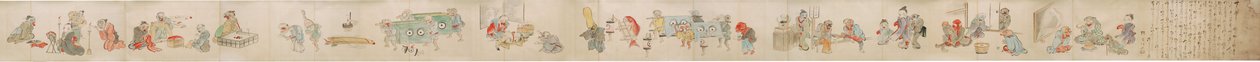 Japanese scroll depicting Yokai/youkai betrothal, marriage, and home life av Unknown