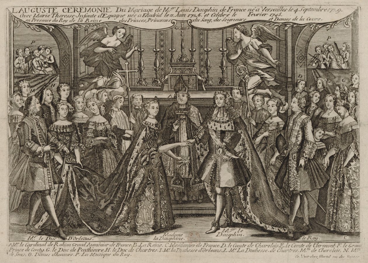 Gift med Louis, Dauphin i Frankrike med Marie Thérèse Raphaëlle, Infanta i Spanien 1745 i Versailles av Unknown