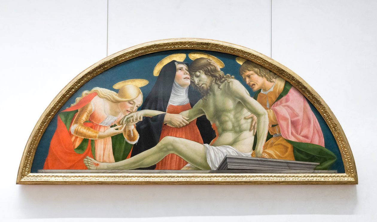 Maria Magdalena, jungfru Maria och evangelisten Johannes som sörjer den döde Kristus av (1374 c.1420) Lorenzo da Sanseverino