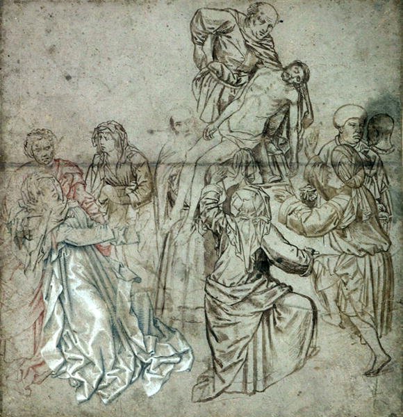Mittpanel av en förlorad triptyk av Campin, möjligen tecknad av Vranck van der Stock (1424-95) (penna och krita på papper) av Master of Flémalle