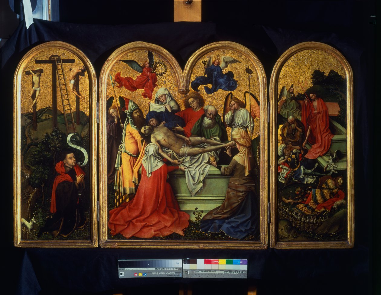 The Seilern Triptych - The Entombment, c.1425 (målning, bladguld på panel) av Master of Flémalle