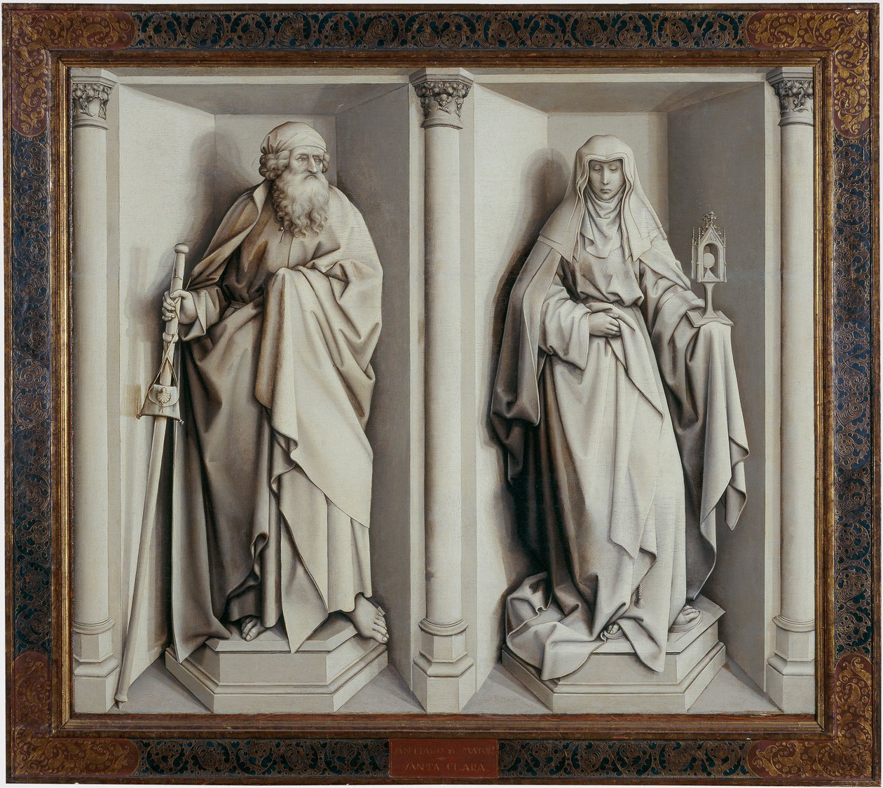""Jungfruns äktenskap"" Verso Målning på trä av Robert Campin, känd som Mästaren av Flemalle (1375-1444) 1420 Mått 0,77x0,88 m Madrid, Pradomuseet --- Jungfruns bröllop. Målning på trä av Robert Campin känd som Mästaren av Flemalle (1375- av Master of Flémalle