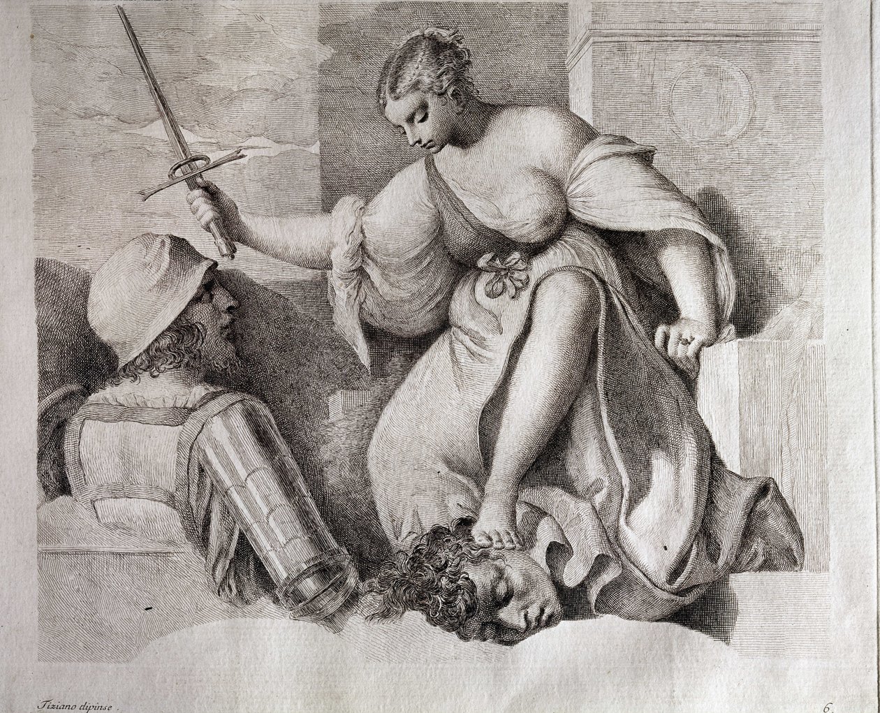Salome med Johannes Döparens huvud. Längst ned till vänster "Tiziano Dipinse". Gravyr av Giorgio da Castelfranco, känd som Giorgione (1476/1478-1510) Kunsthistorisches Institut, Florens. av (1476/8 1510) Giorgione
