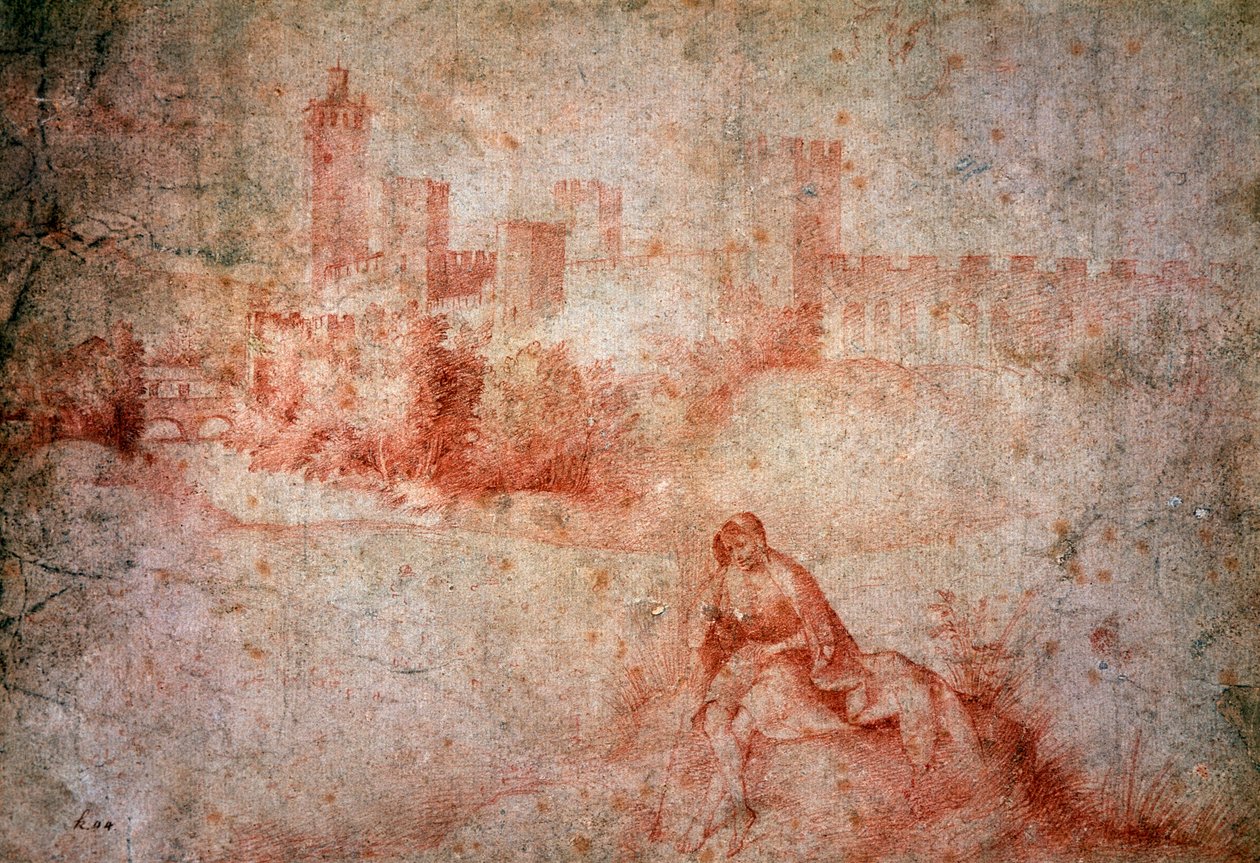 Herde och utsikt över Castelfranco (sangvinsk teckning) av Giorgione