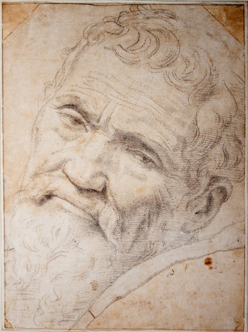 Porträtt av Michelangelo Buonarroti. Kol, krita på papper, c.1550 av Daniele da  Volterra