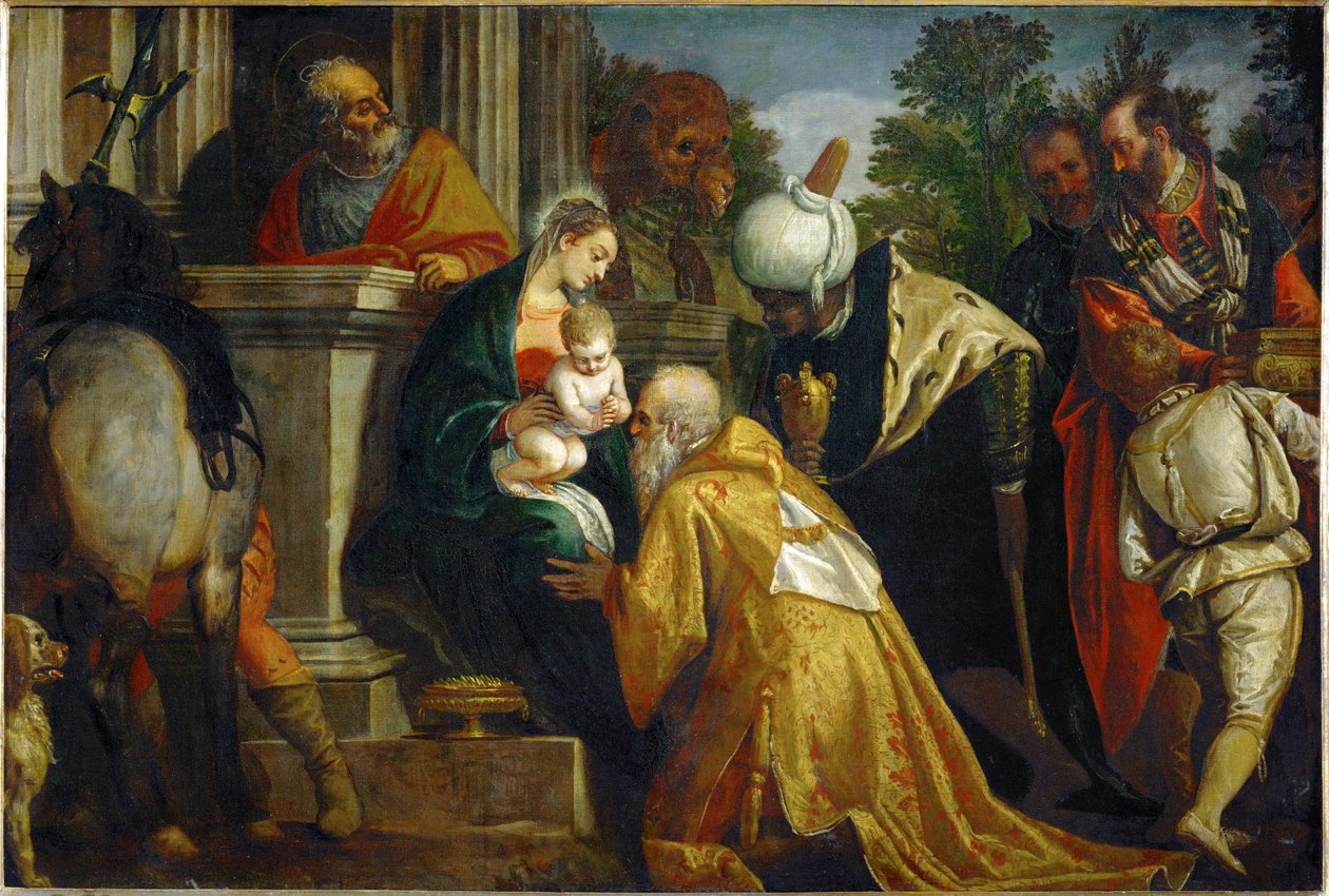 Tillbedjan av de tre vise männen ... (målning på duk) av (1528-88) Veronese