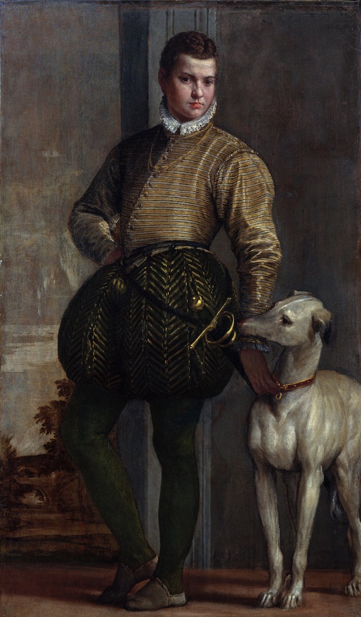 Pojke med en vinthund, ca 1570-talet (olja på duk) av Veronese