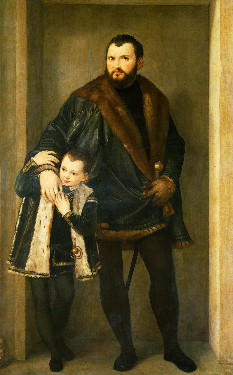 Giuseppe Da Porto med sin son Adriano av Paolo Caliari känd som Veronese (1528-1588), olja på duk av (1528 88) Veronese