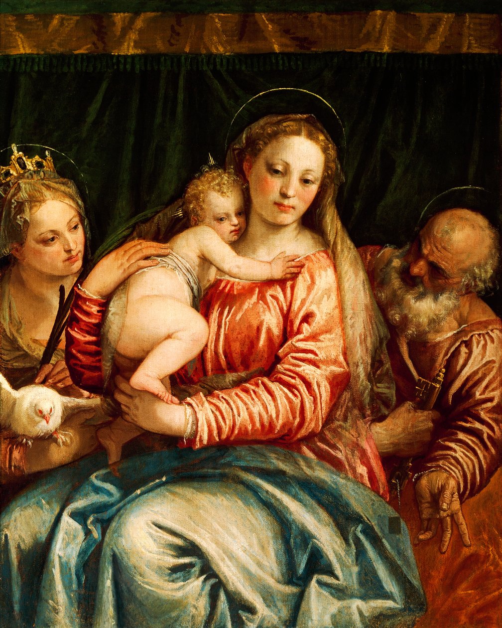 Madonna och barn, helgon och St Peter av Paolo Caliari känd som Veronese (1528-1588), olja på duk av (1528 88) Veronese