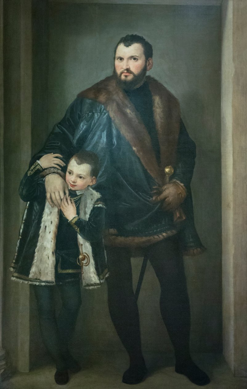 Porträtt av Giuseppe da Porto med sin son Adriano av (1528 88) Veronese