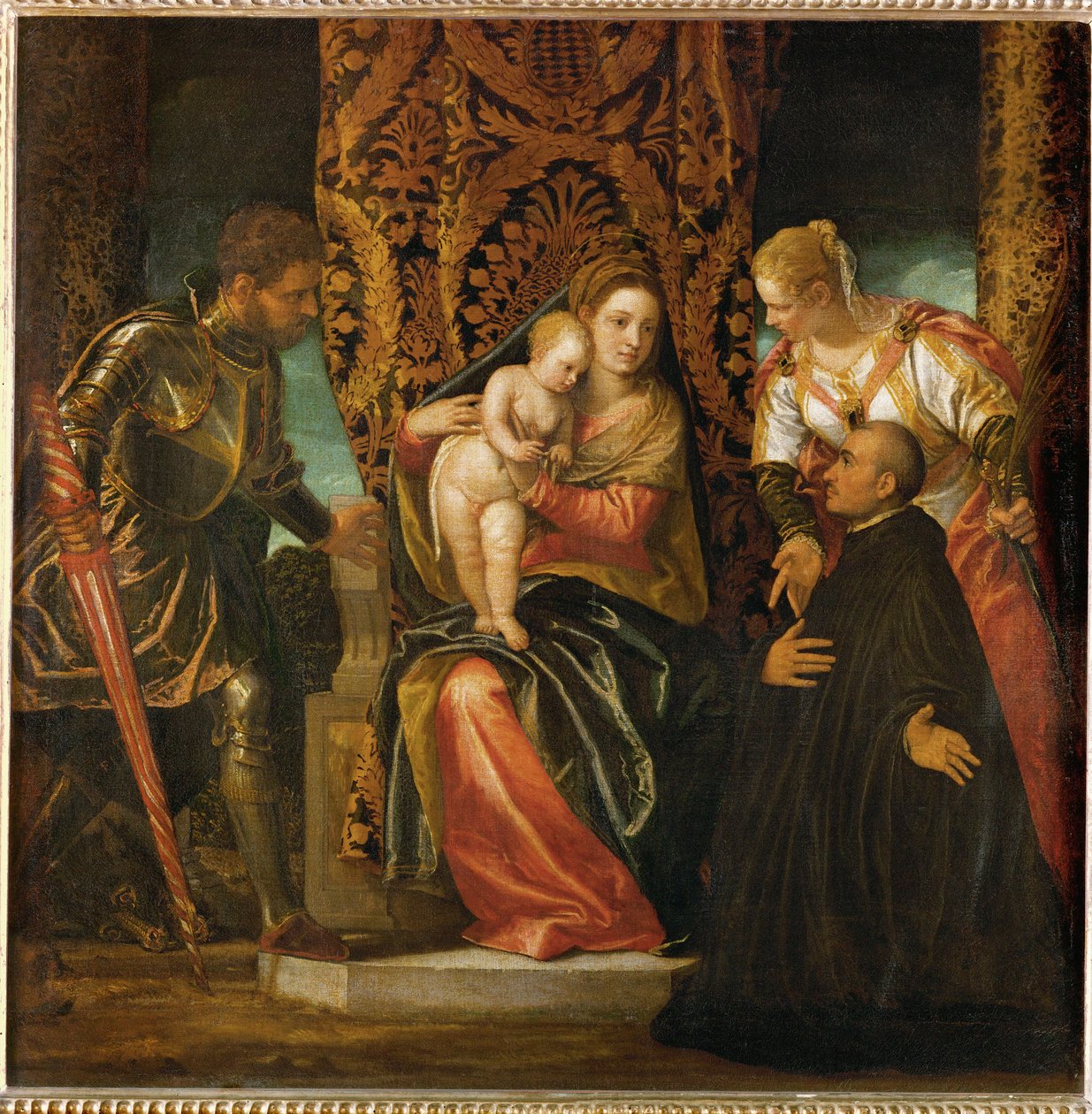 Sankta Maria och Jesus mellan Sankta Georg och Sankta Justine med en knäböjande benediktinmunk ... av (1528 88) Veronese