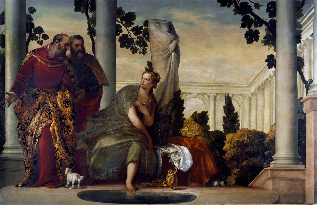 Suzanne och gubbarna. Målning av Paolo Caliari kallad Paul Veronese (1528-1588), cirka 1570. Olja på duk. Mått: 175x320cm. Gener, Banca Carige Collection av Veronese