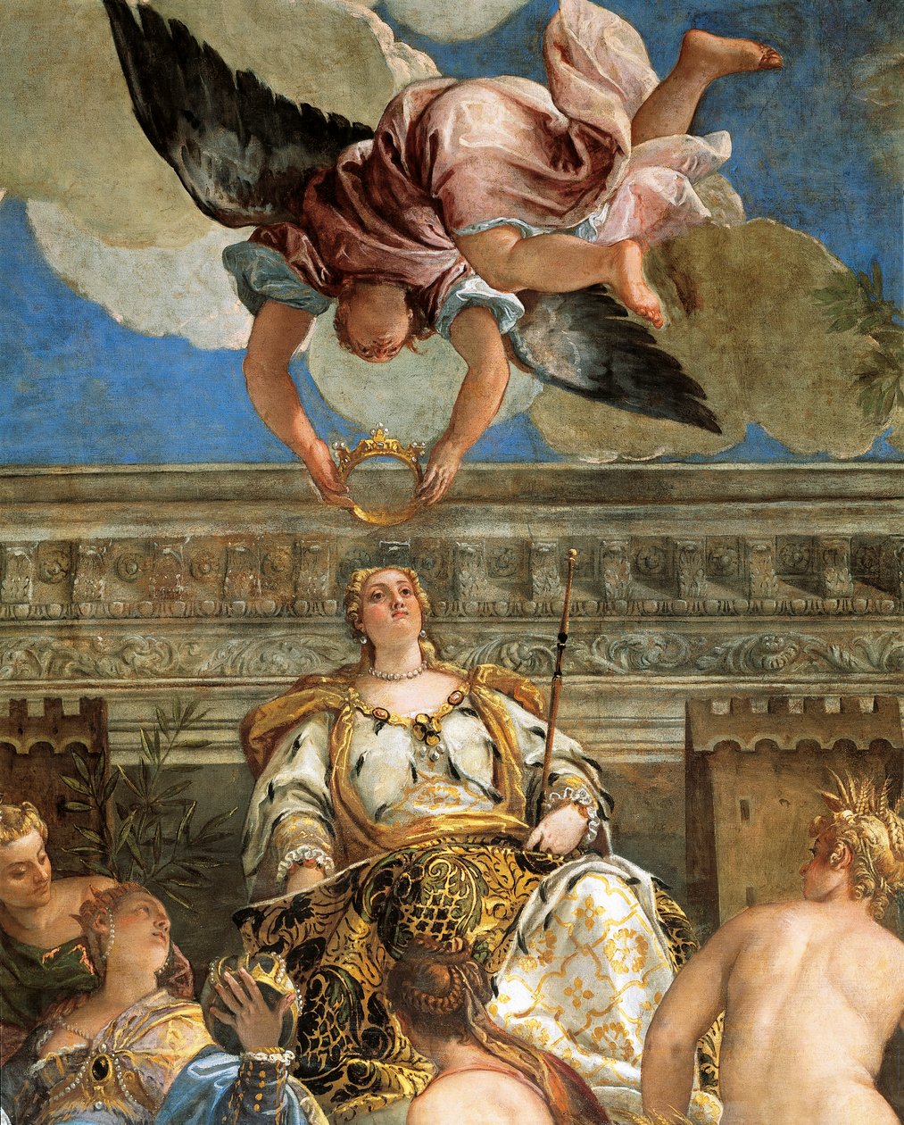 The Apotheosis of Venice av Paolo Veronese (1528-1588), fresk, detalj, Sala del Maggior Consiglio (Hall of Great Council), Palazzo Ducale, Venedig av (1528 88) Veronese