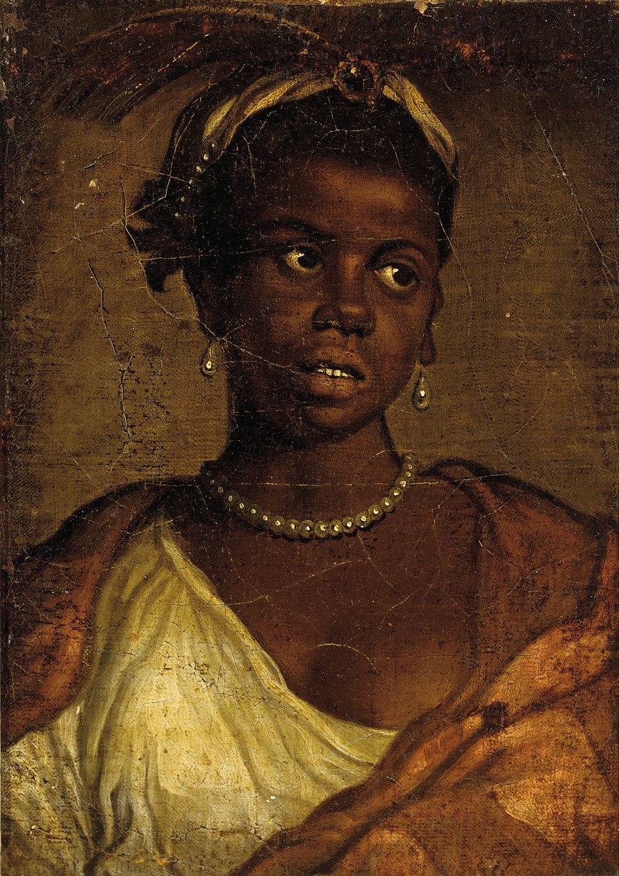 Porträtt av en morisk kvinna, bystlängd (olja på duk fastställd på panel) av Veronese