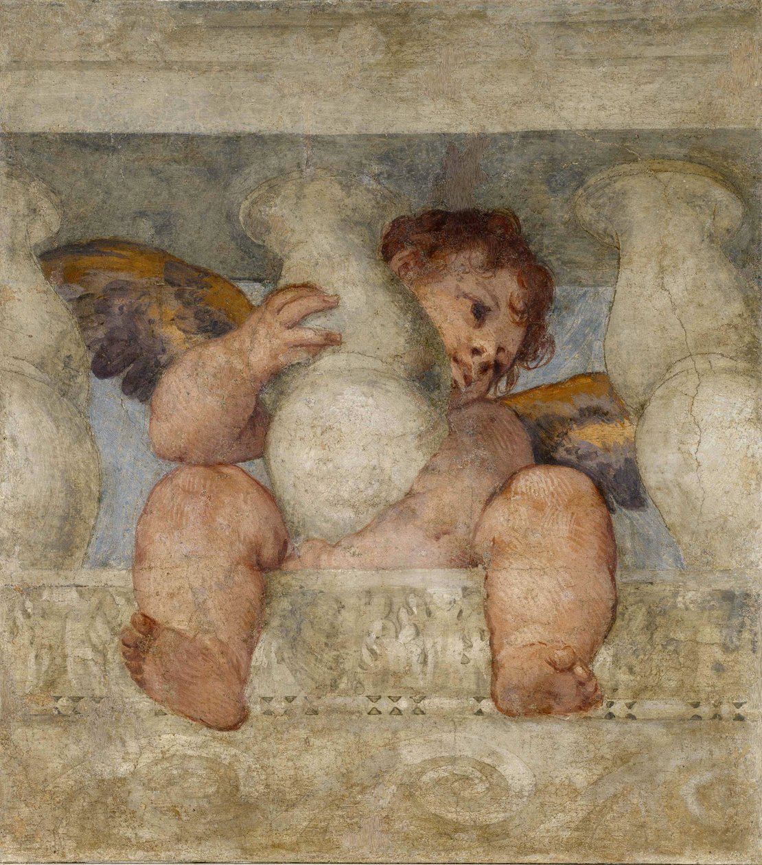 Ängel sittande på en balustrade par Veronese, Paolo (1528-1588). Fresco, storlek: 115x87 av Veronese
