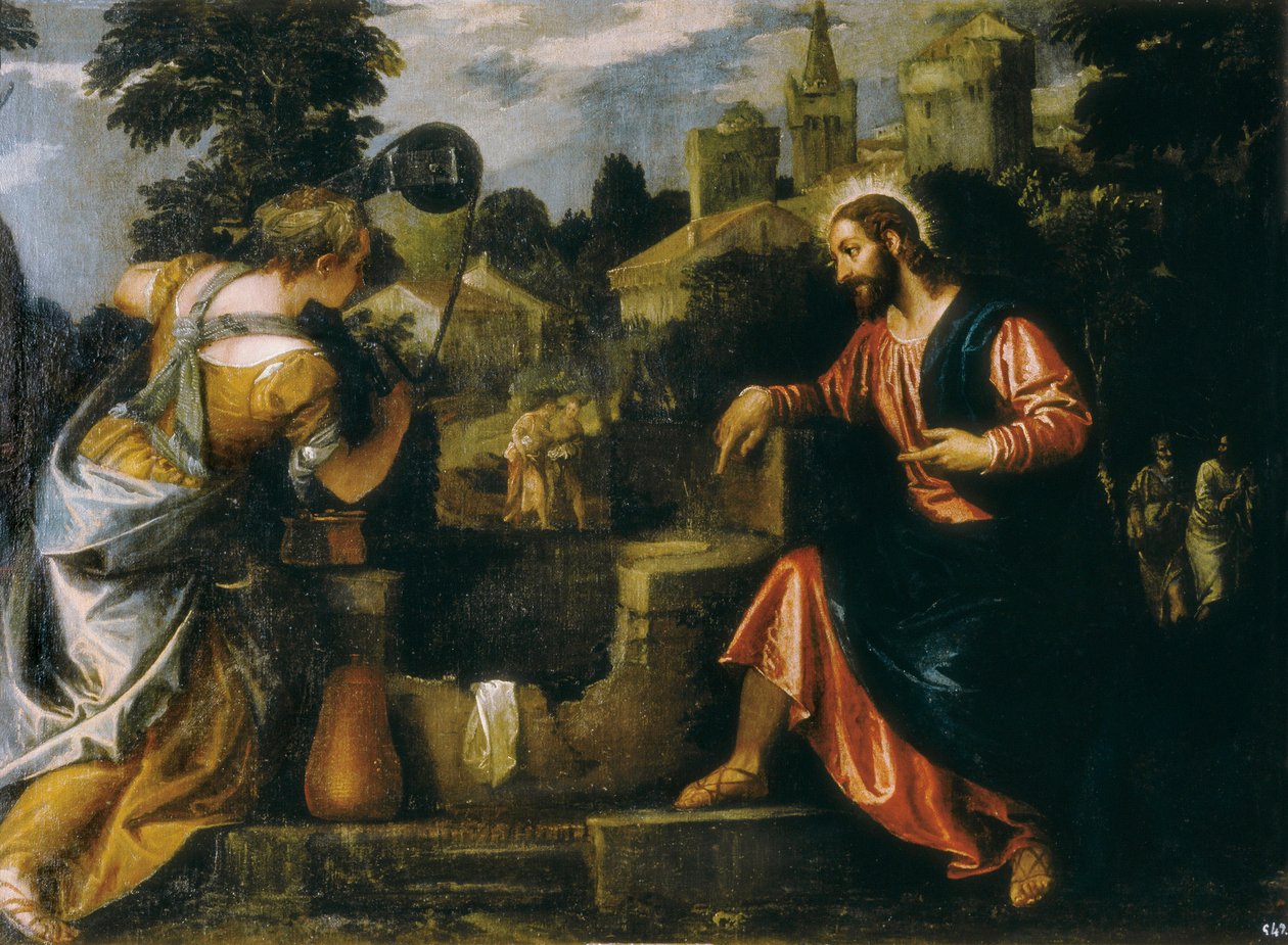 Kristus och den samaritanska kvinnan vid brunnen. Målning av Paolo Caliari sa Paolo Veronese (1528-1588), 1580. Real Monasterio de San Lorenzo de El Escorial. av Veronese