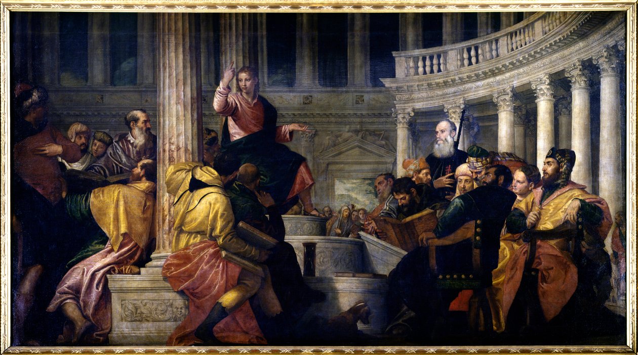 Jesus pratar med läkarna. Målning av Paolo Veronese (1528-1588) av Veronese