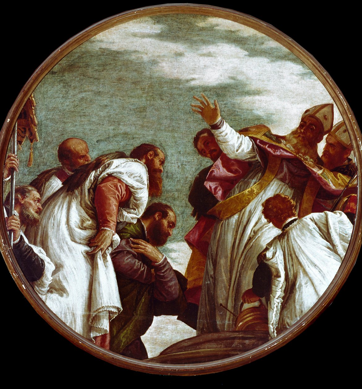 Sankt Nikolaus tar emot hyllningen av kontoristen i Mira. Målning av Paolo Caliari dit Paolo Veronese (1528-1588) av Veronese