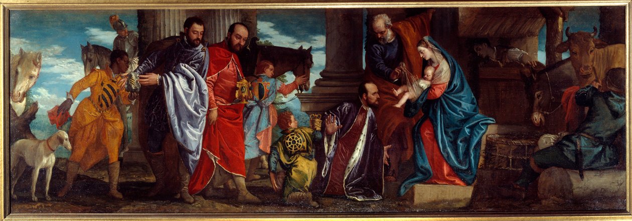 The Adoration of the Magi Målning av Paolo Caliari dit Paolo Veronese (1528-1588) 1500-talet sön. 1,34x2,94 m Lyon, Museum of Fine Arts av Veronese