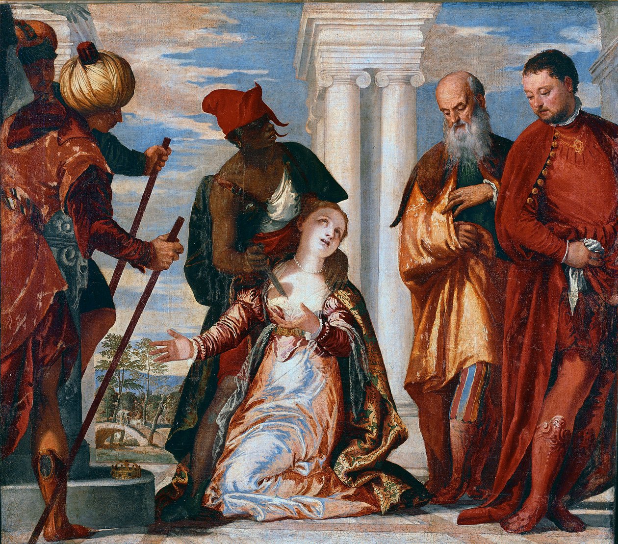 Saint Justine Sainte Justine av Paduas martyrskap är genomborrad med ett svärdslag. Målning av Paolo Caliari dit Veronese (1528-1588) av Veronese
