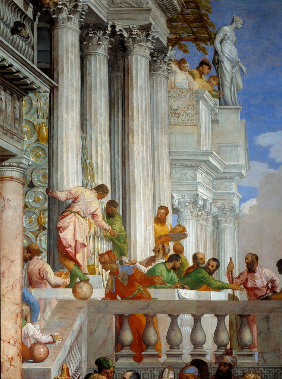 Bröllopet i Cana, detalj: kolumner och balkong. Fresk av Paolo Veronese (1528-1588) Ec. fre. av Veronese