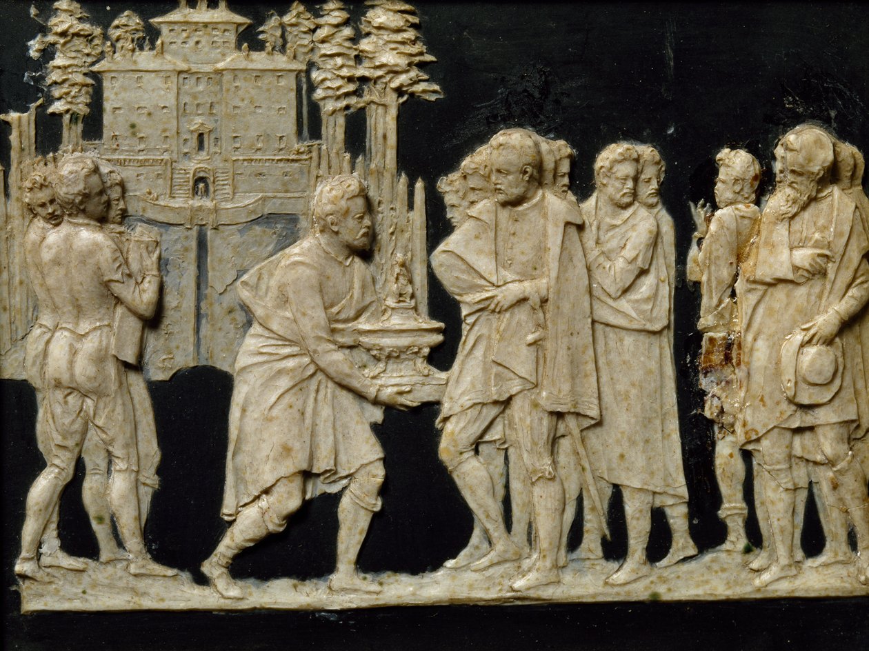 Presentation för Francesco I av modellfontän i Pratolino, av Jean de Boulogne aka Giambologna (1529-1608), vaxplatta av Giambologna