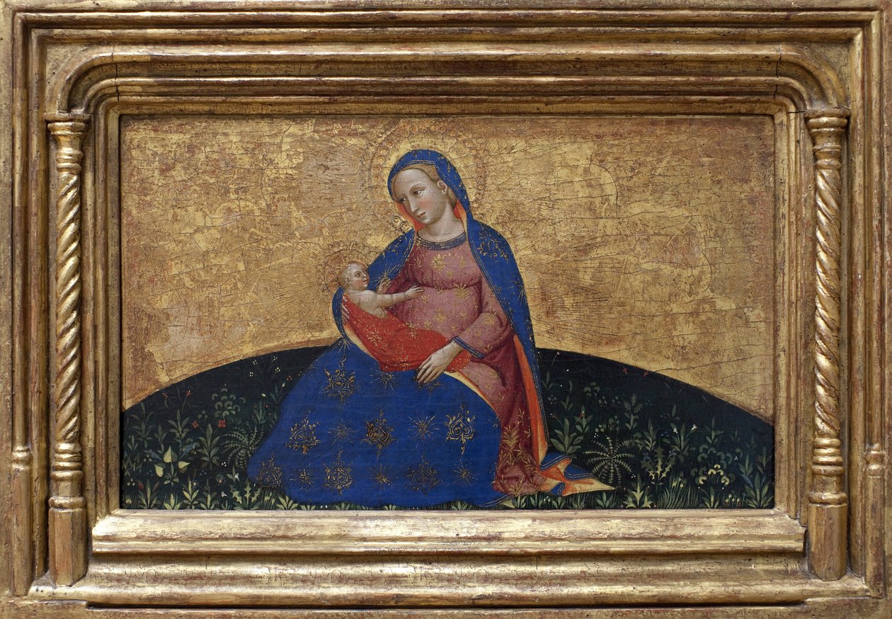Madonna av ödmjukhet. Målning av Giovanni Da Bologna (aktiv andra hälften av 1300-talet) tempera på poppel, cirka 1395. Italiensk konst av Giambologna
