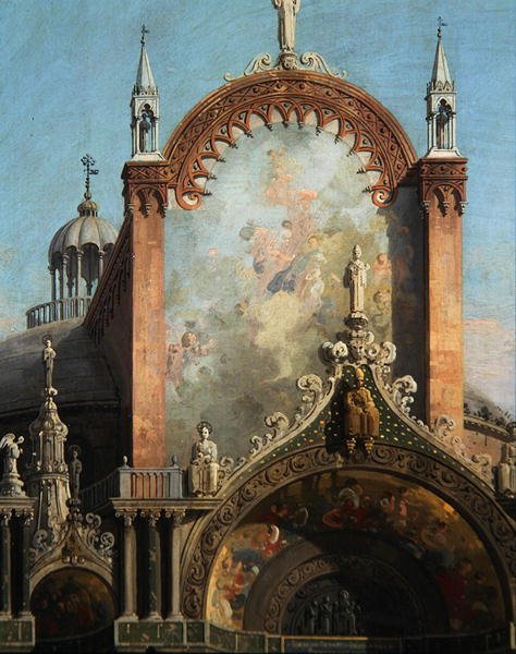 Detalj av Capriccio av en kyrka (olja på duk) av Canaletto